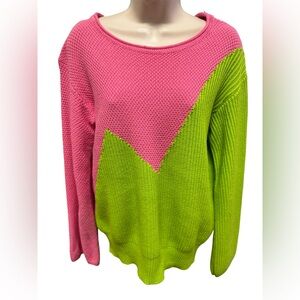 1516 / Victor Glemaud X Target Pink & Green Colorblock Sweater Top Women’s Small